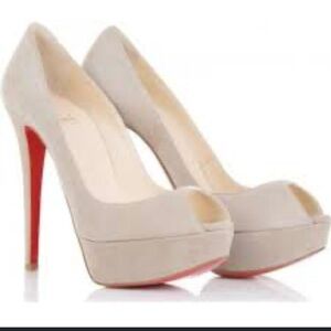 Christian Louboutin Cream Peep-Toe Platform Pumps with Red Sole